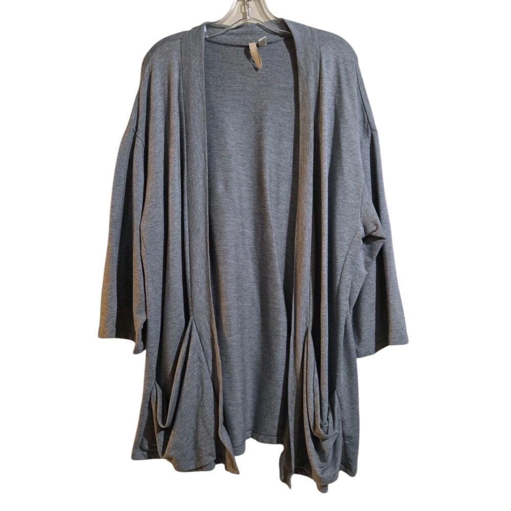 J Jill Pure Jill Draped Cardigan Gray Open Front Pockets Lagenlook Sz XL Petite